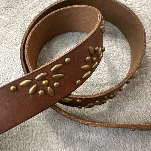 Vintage Y2K 90s Abercrombie & Fitch Brown Leather Studded Belt Women's MEDIUM - Picture 3 of 7